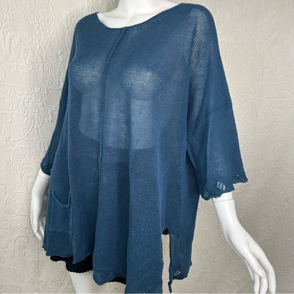 Cheyenne OSFM Teal Boatneck Sweater with Pointelle Hem - Picture 5 of 12